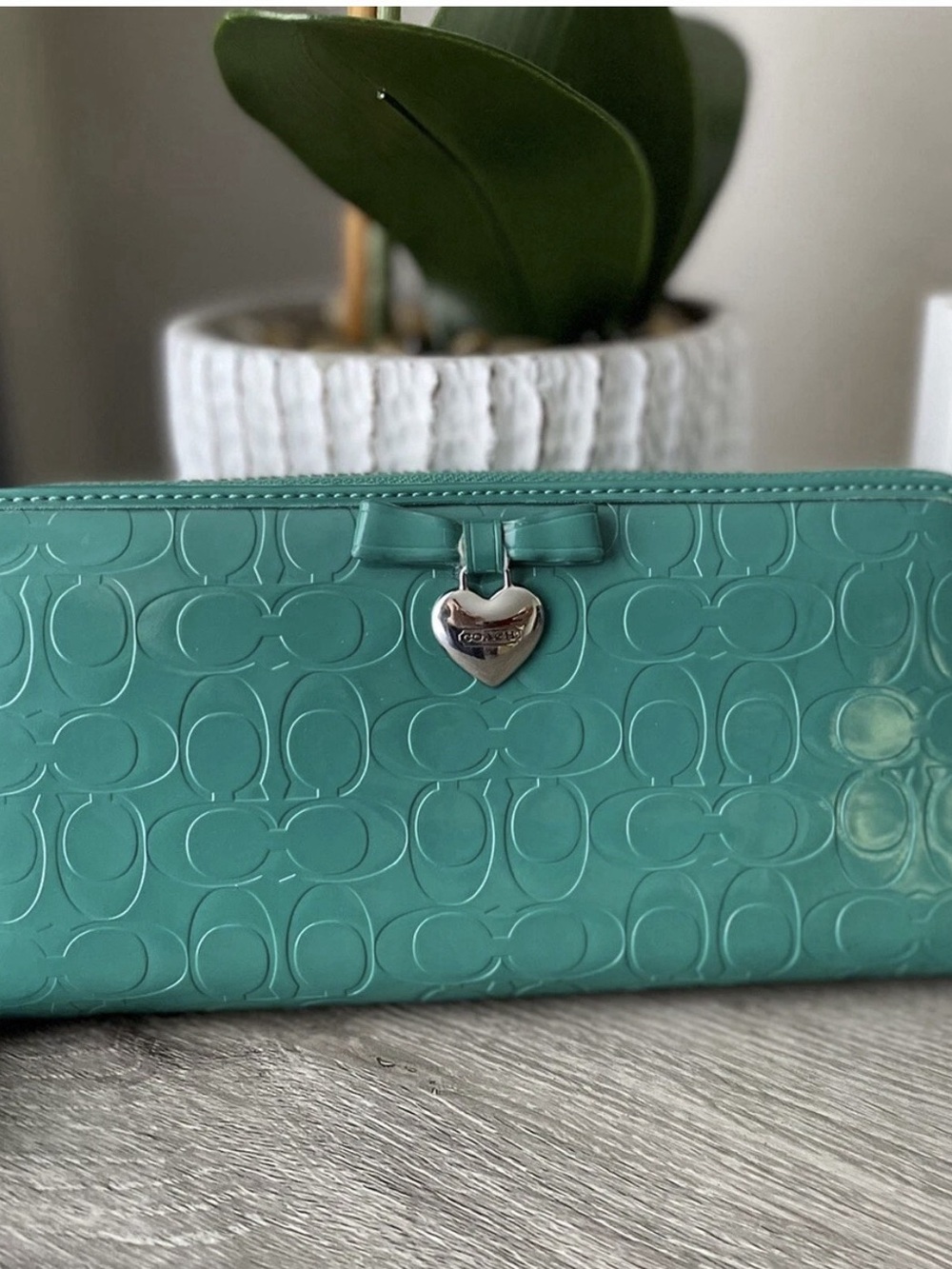 Coach Signature Embossed Patent Leather Accordion Zip Wallet